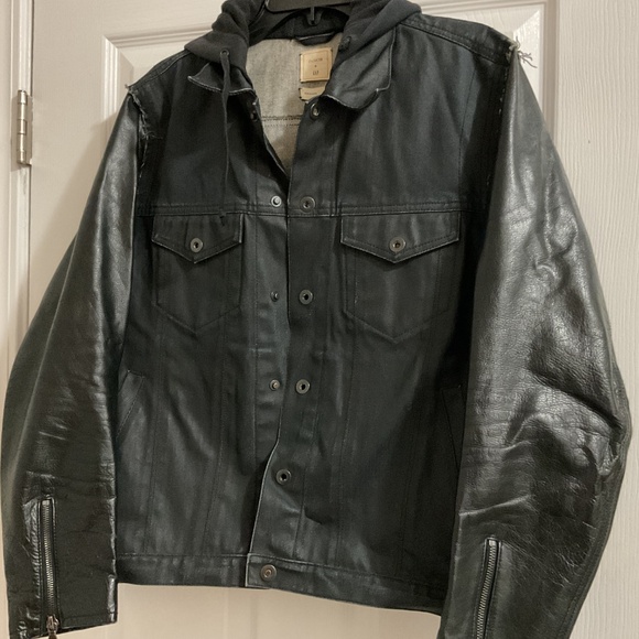 Men’s Gap En Noir Waxed Denim and Leather Biker Jacket, Large - Picture 5 of 9